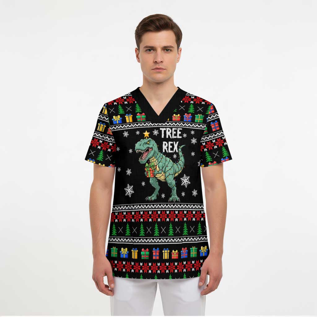 Tree Rex Christmas Scrub Top Xmas Holiday Patterns - Wonder Print Shop