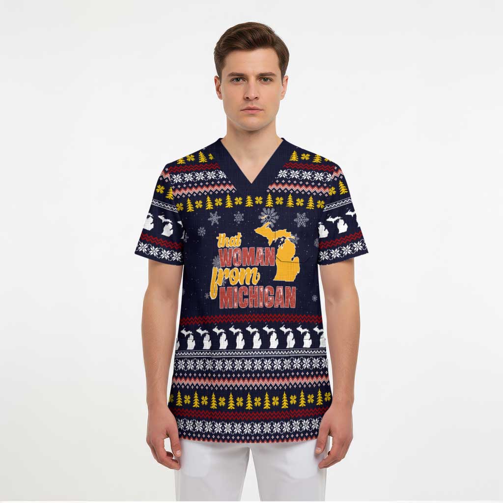 That Woman From Michigan Christmas Scrub Top Xmas Holiday Patterns - Wonder Print Shop