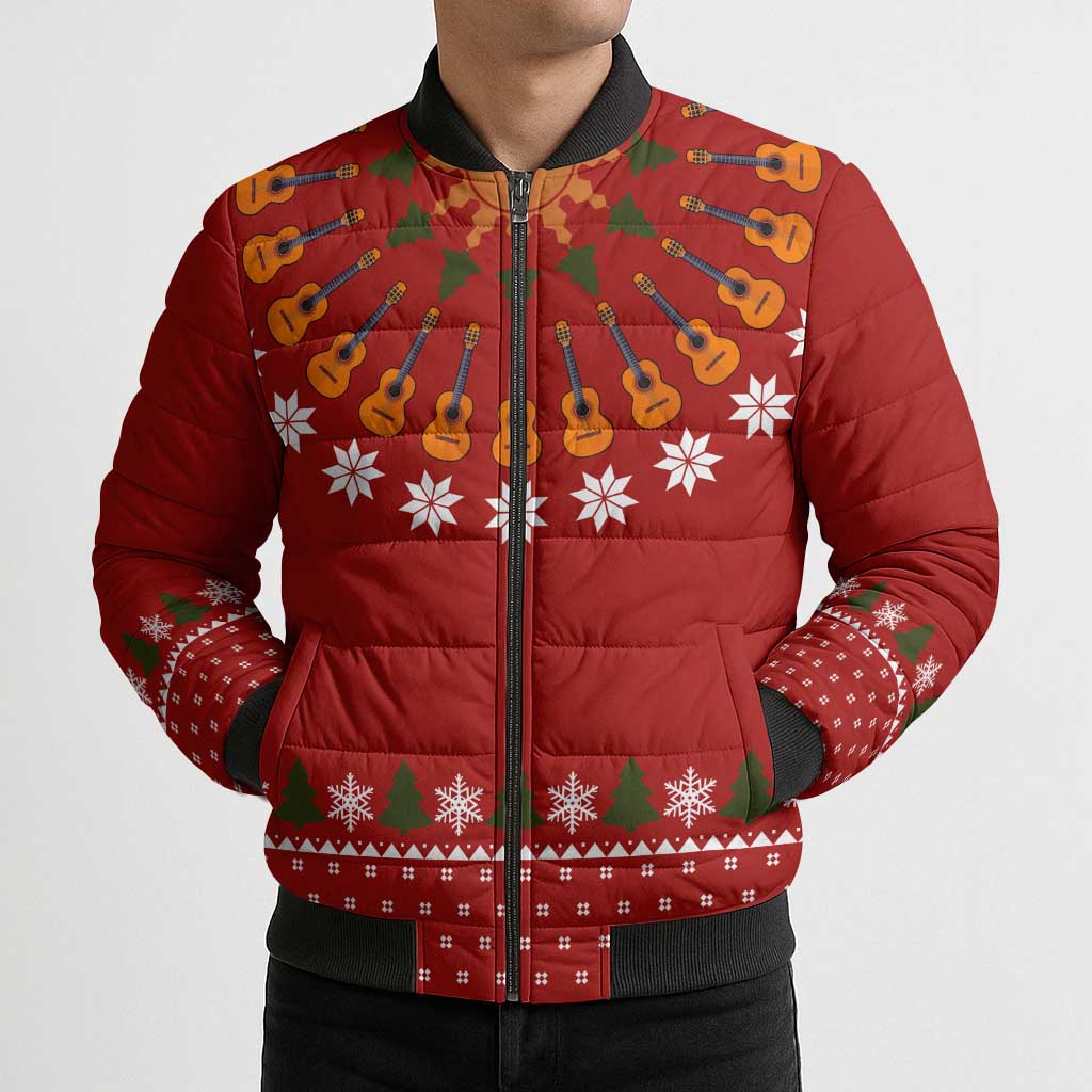 Guitar Lover Christmas Bomber Puffer Jacket Xmas Holiday Patterns - Wonder Print Shop