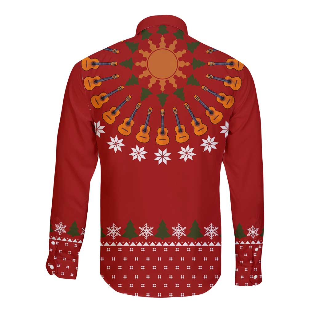 Guitar Lover Christmas Long Sleeve Button Shirt Xmas Holiday Patterns - Wonder Print Shop