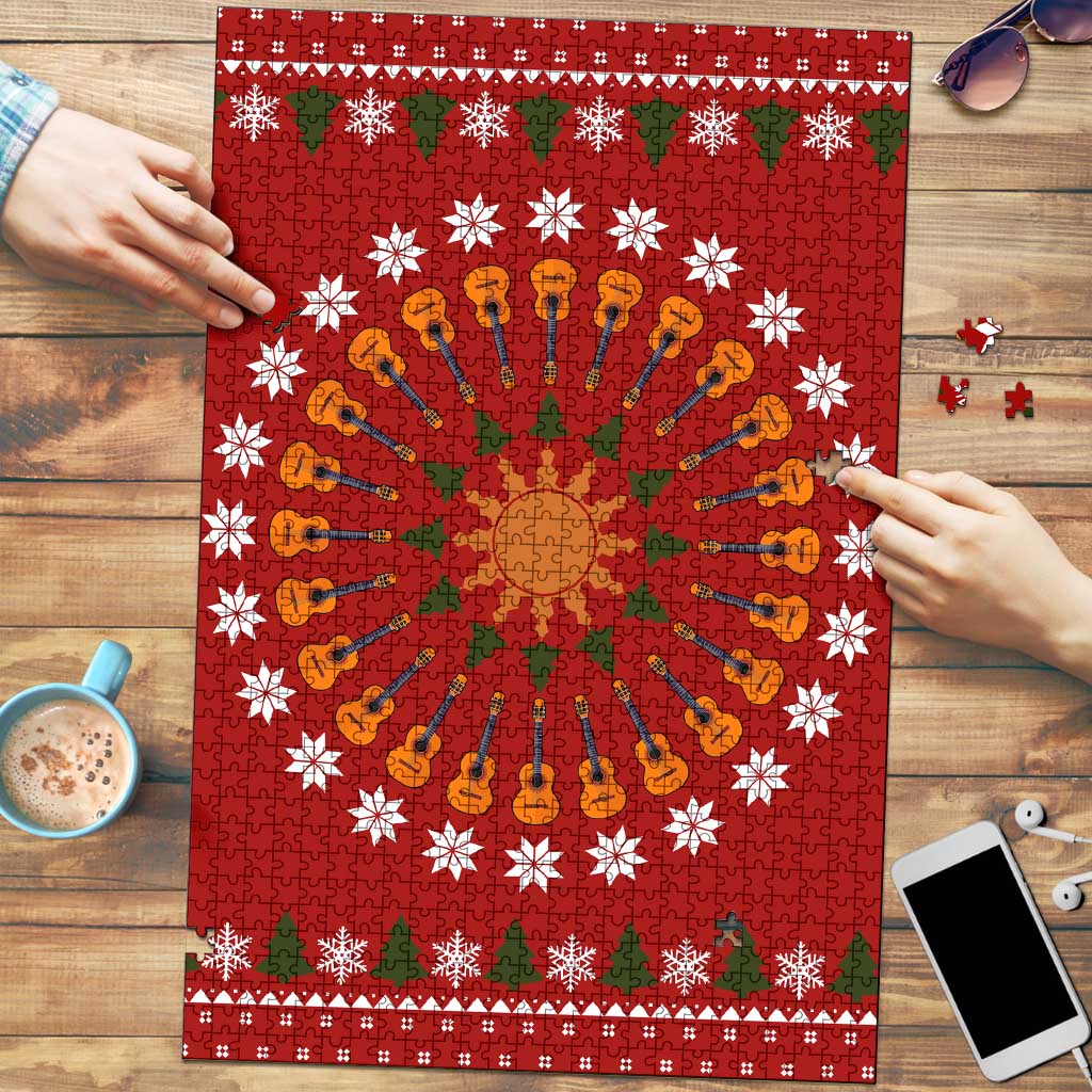 Guitar Lover Christmas Puzzle Xmas Holiday Patterns - Wonder Print Shop