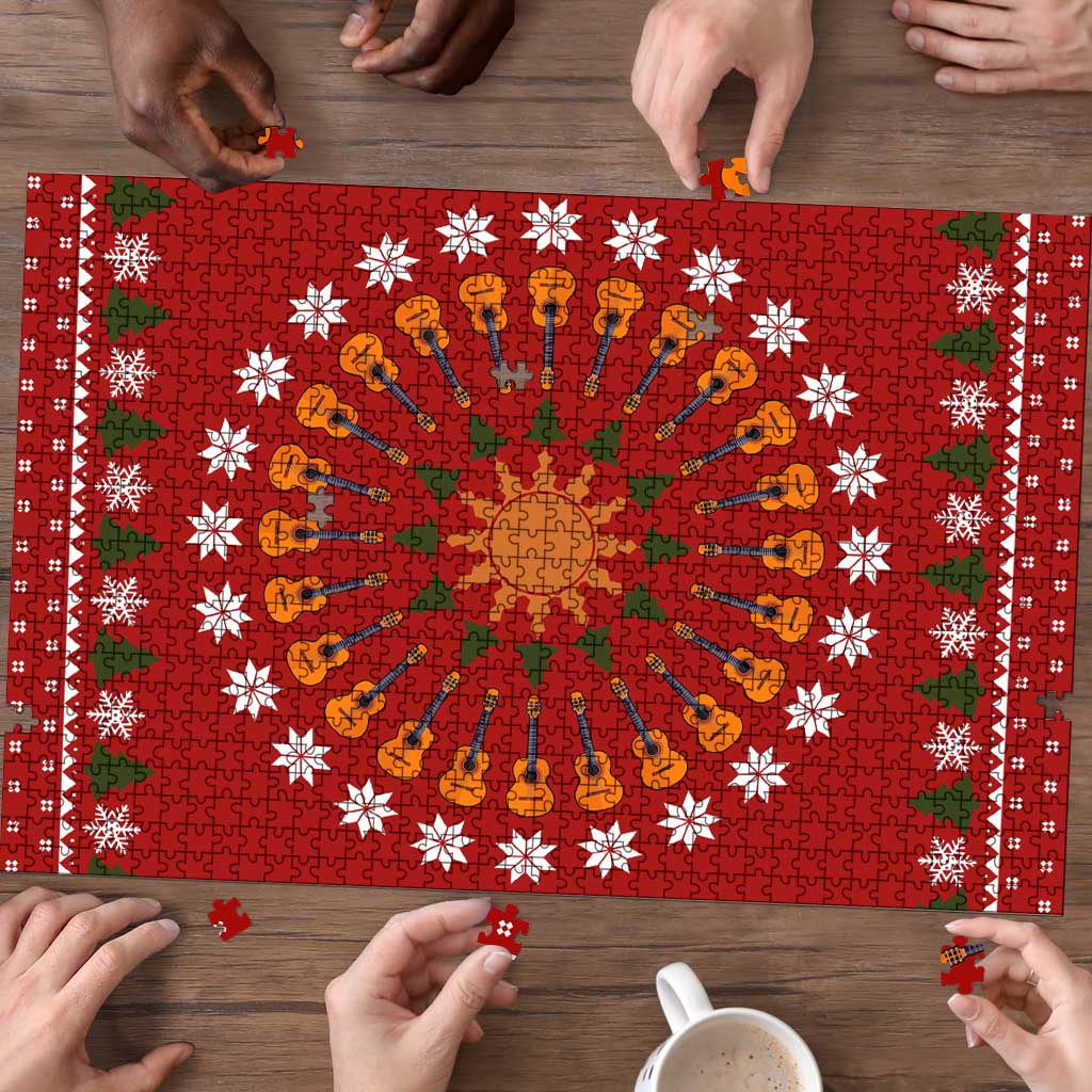 Guitar Lover Christmas Puzzle Xmas Holiday Patterns - Wonder Print Shop