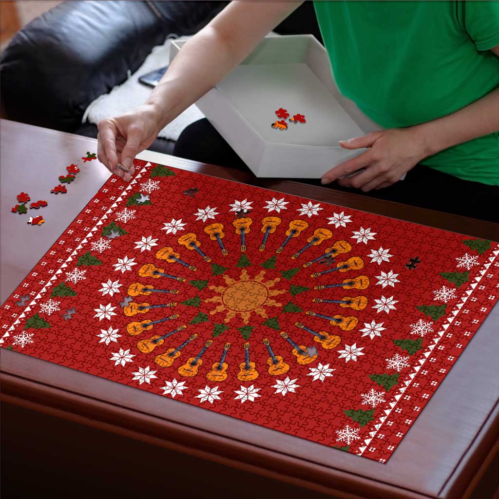 Guitar Lover Christmas Puzzle Xmas Holiday Patterns - Wonder Print Shop