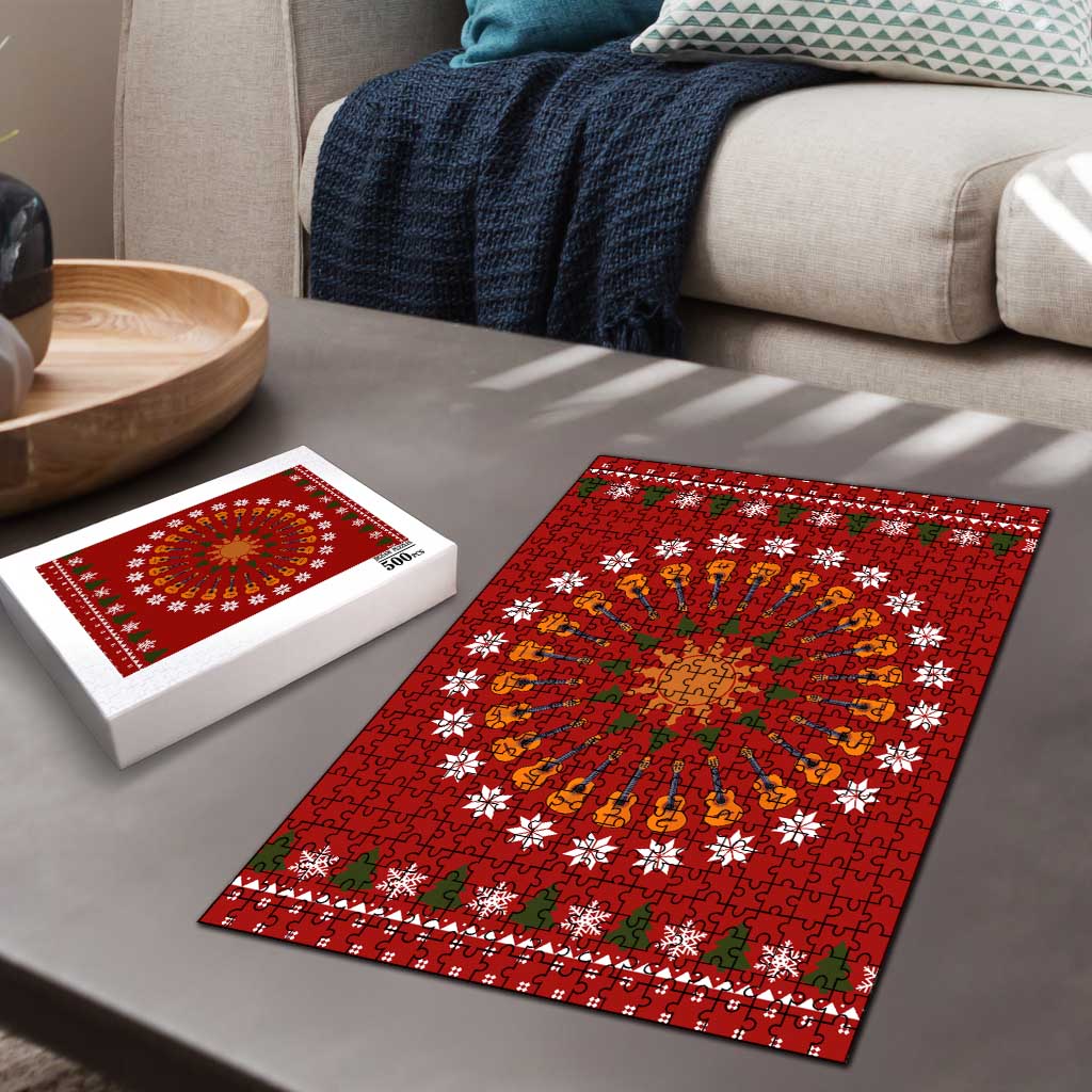 Guitar Lover Christmas Puzzle Xmas Holiday Patterns - Wonder Print Shop