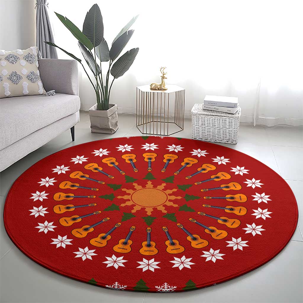Guitar Lover Christmas Round Carpet Xmas Holiday Patterns - Wonder Print Shop