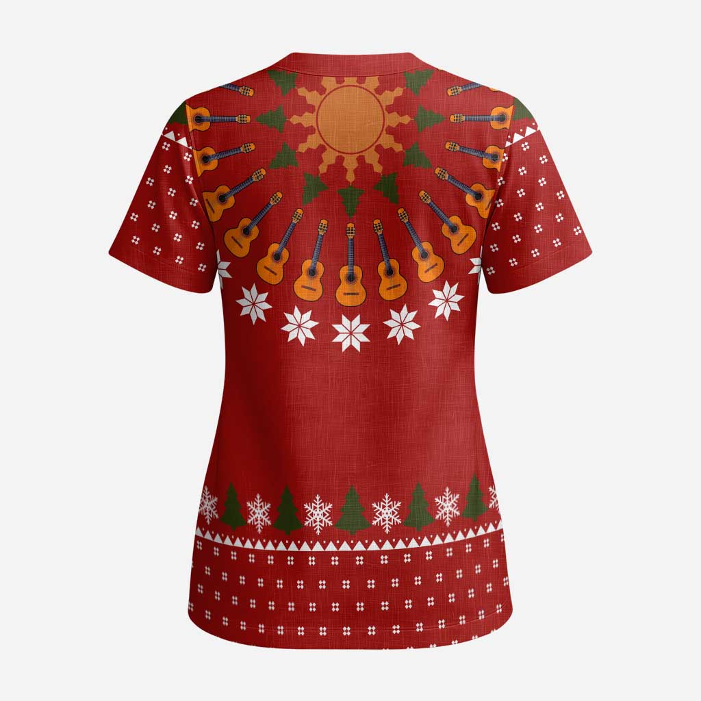 Guitar Lover Christmas Scrub Top Xmas Holiday Patterns - Wonder Print Shop