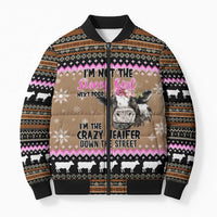 The Crazy Heifer Christmas Bomber Puffer Jacket Xmas Holiday Patterns - Wonder Print Shop