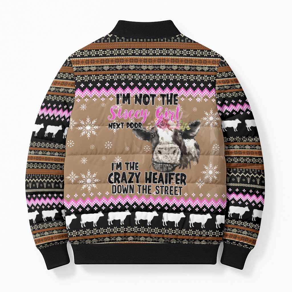 The Crazy Heifer Christmas Bomber Puffer Jacket Xmas Holiday Patterns - Wonder Print Shop