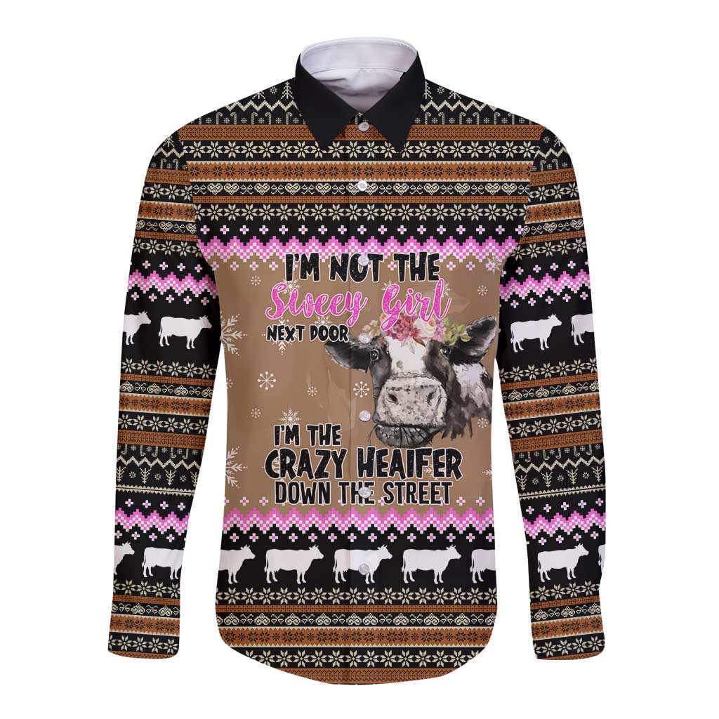 The Crazy Heifer Christmas Long Sleeve Button Shirt Xmas Holiday Patterns - Wonder Print Shop