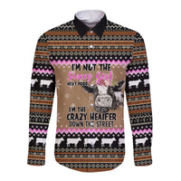 The Crazy Heifer Christmas Long Sleeve Button Shirt Xmas Holiday Patterns - Wonder Print Shop