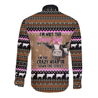 The Crazy Heifer Christmas Long Sleeve Button Shirt Xmas Holiday Patterns - Wonder Print Shop