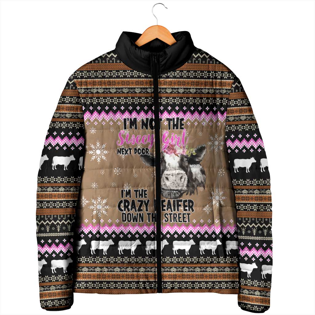 The Crazy Heifer Christmas Padded Jacket Xmas Holiday Patterns - Wonder Print Shop