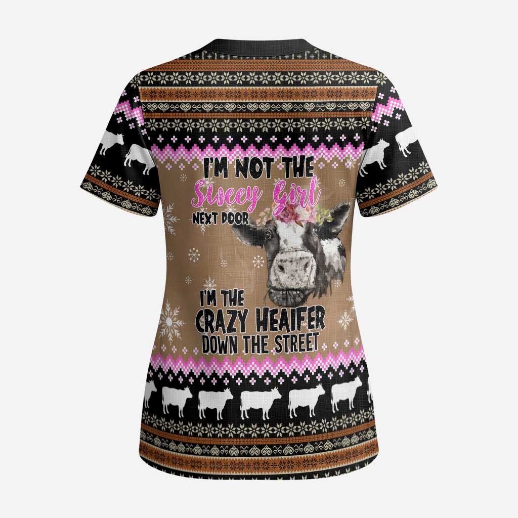 The Crazy Heifer Christmas Scrub Top Xmas Holiday Patterns - Wonder Print Shop