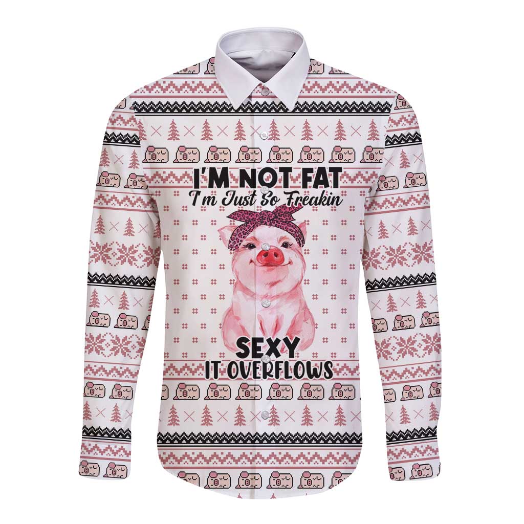 Pig Overflows Christmas Long Sleeve Button Shirt Xmas Holiday Patterns - Wonder Print Shop