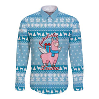 Pink Llama Christmas Long Sleeve Button Shirt Xmas Holiday Patterns - Wonder Print Shop