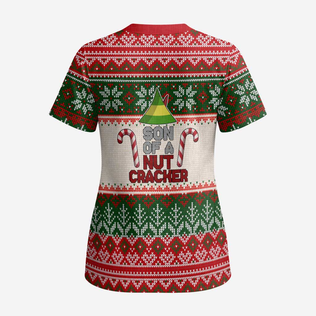 Son Of A Nut Cracker Christmas Scrub Top Xmas Holiday Patterns - Wonder Print Shop