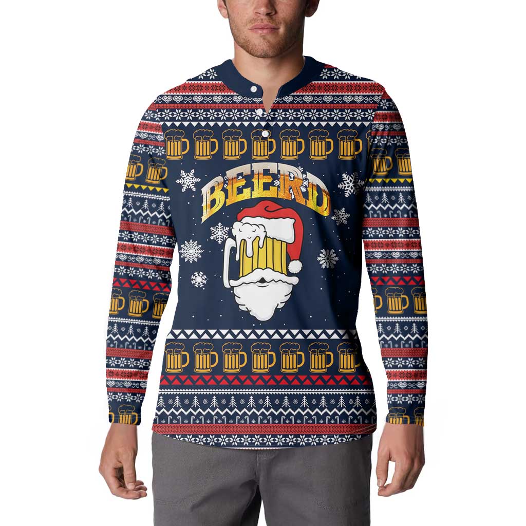 Santa Beerd Christmas Button Sweatshirt Xmas Holiday Patterns - Wonder Print Shop