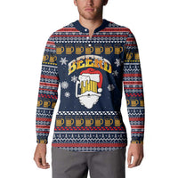 Santa Beerd Christmas Button Sweatshirt Xmas Holiday Patterns - Wonder Print Shop