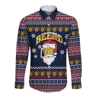 Santa Beerd Christmas Long Sleeve Button Shirt Xmas Holiday Patterns - Wonder Print Shop