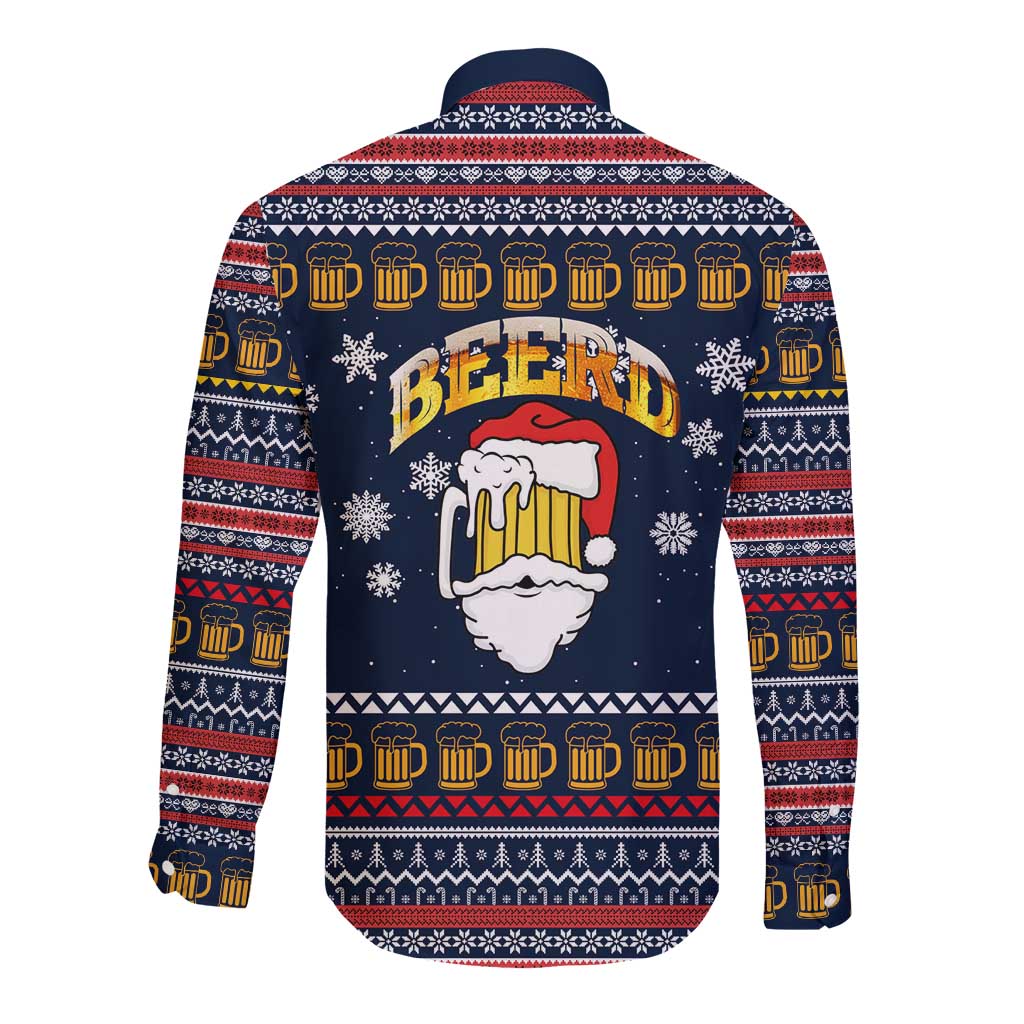 Santa Beerd Christmas Long Sleeve Button Shirt Xmas Holiday Patterns - Wonder Print Shop
