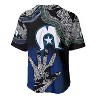 Baseball jersey, back view, black/blue with white tribal lines and large star emblem