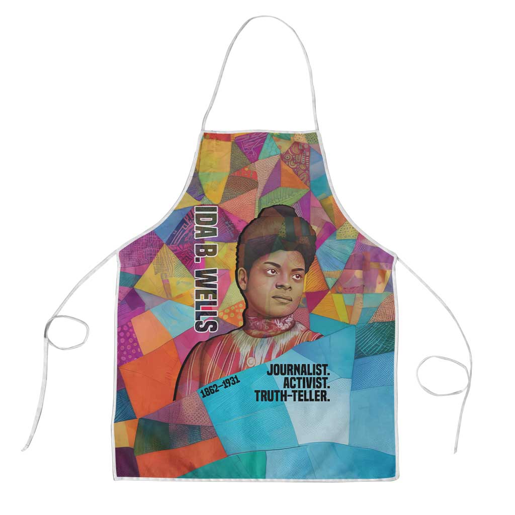 Ida B. Wells Apron with Colorful Patchwork Pattern Design Confident Portrait Civil Rights and Journalism Tribute - Wonder Print Shop