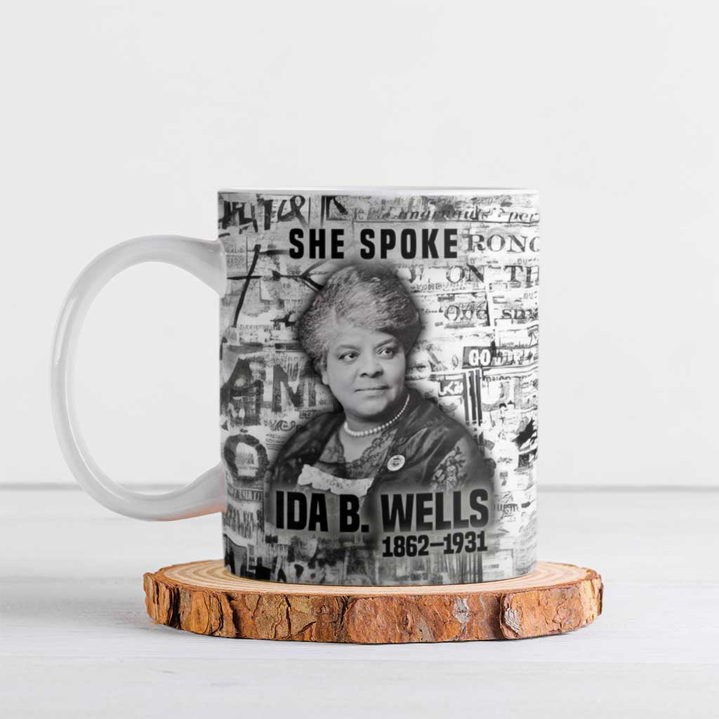 Ida B. Wells Ceramic Mug with Newspaper Collage Design Powerful Portrait Civil Rights and Free Press Tribute - Wonder Print Shop