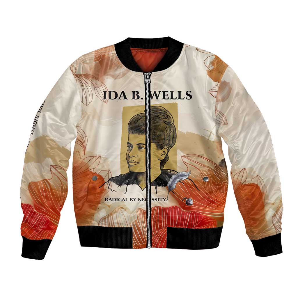 Ida B. Wells Bomber Jacket with Floral Pen Design Illustrated Portrait Civil Rights and Journalism Tribute - Wonder Print Shop