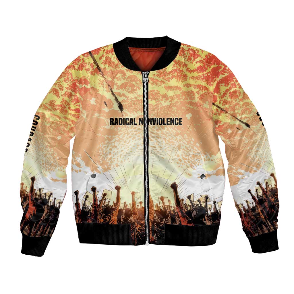Bayard Rustin Bomber Jacket with Radical Nonviolence Design Protest Crowd and Courage Civil Rights Tribute - Wonder Print Shop