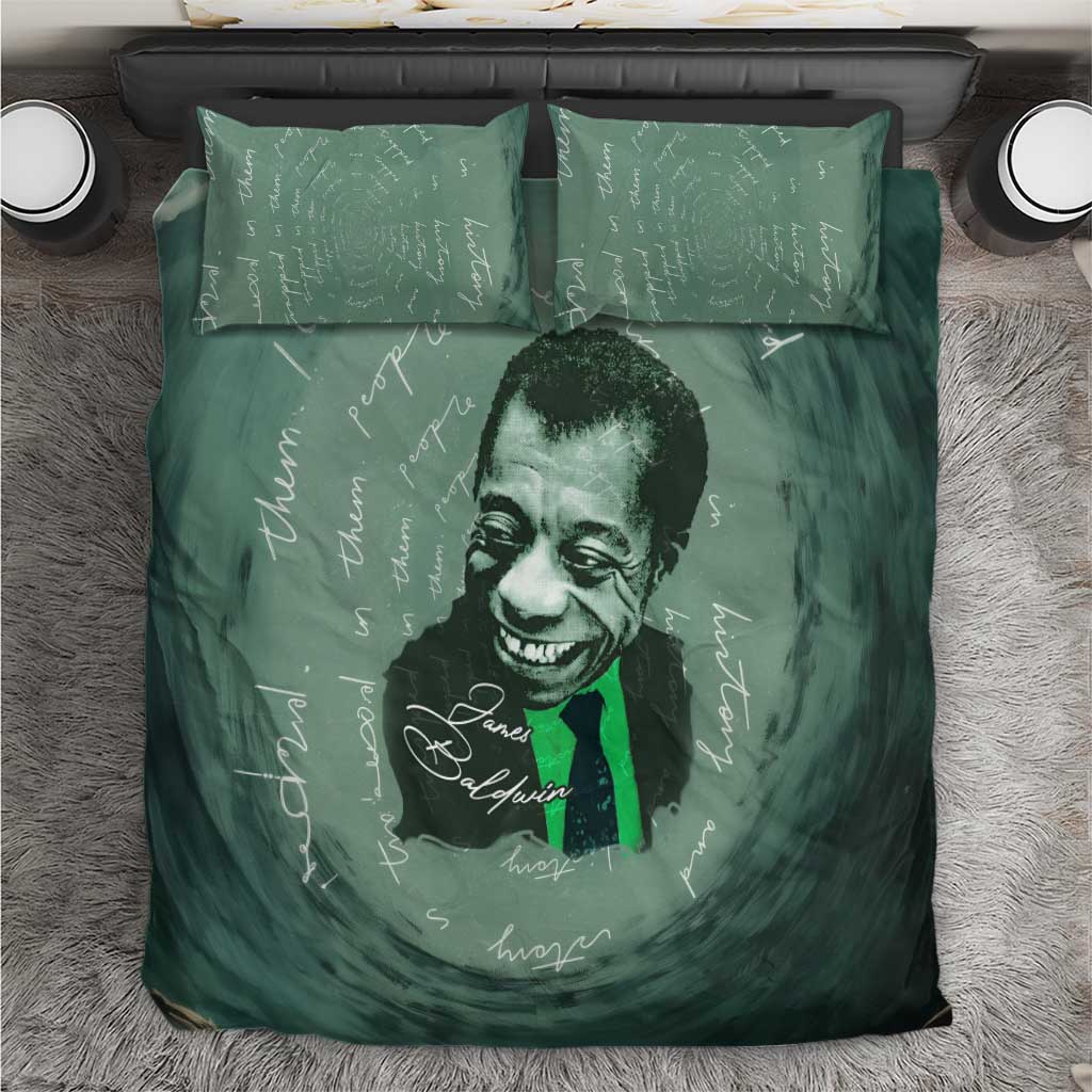 James Baldwin Bedding Set Green Handwritten Script Design Smiling Portrait Civil Rights and Literature - Wonder Print Shop