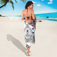 Honduras emblem sarong, white center with star accents and blue-gold ornamental border.