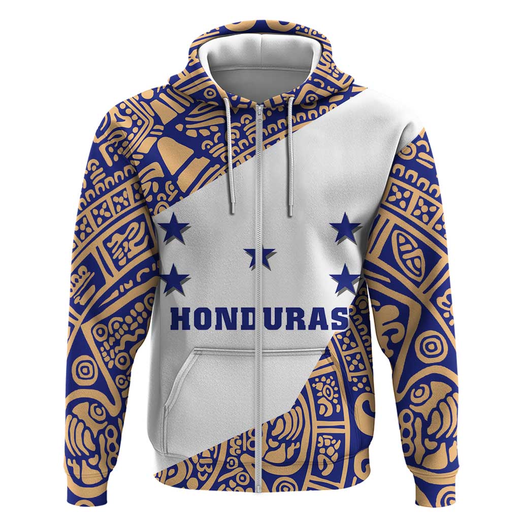 Honduras Zip Hoodie National Emblem Blended with Traditional Patterns - Cultural Heritage Design