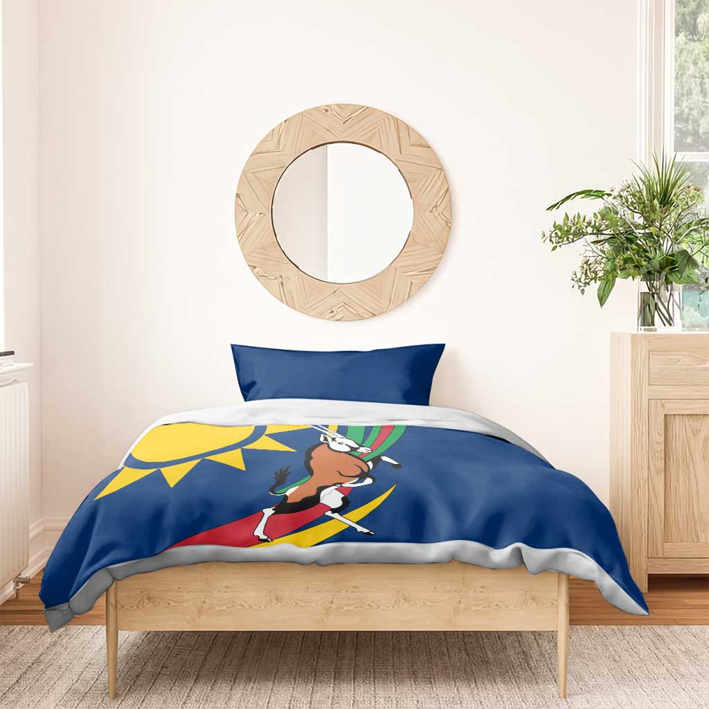 Namibia National Emblem Bedding Set Flag Colors & Symbolic Animals Design