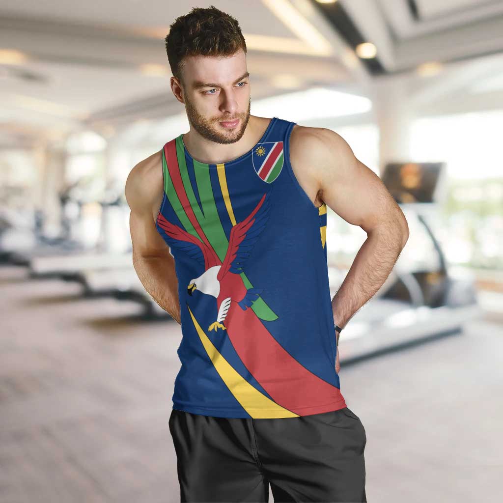 Namibia National Emblem Men Tank Top Flag Colors & Symbolic Animals Design