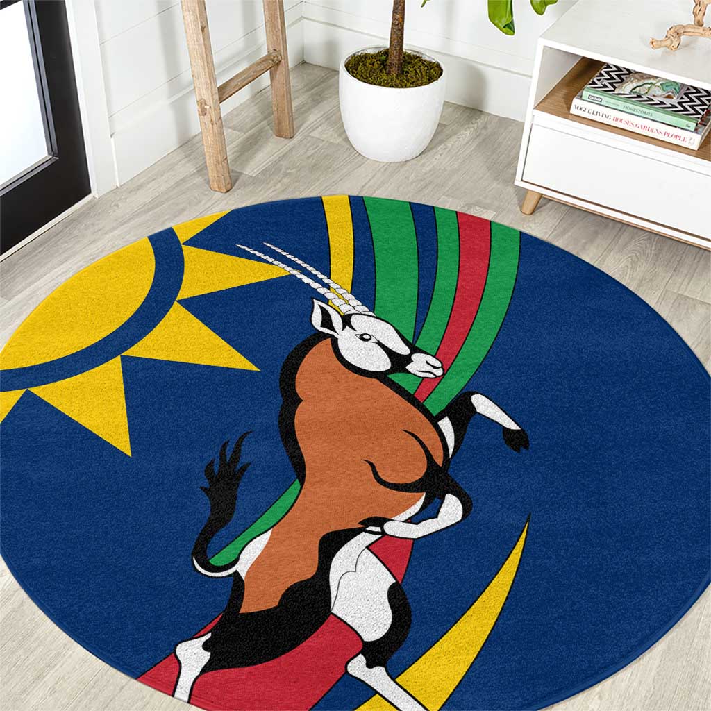 Namibia National Emblem Round Carpet Flag Colors & Symbolic Animals Design