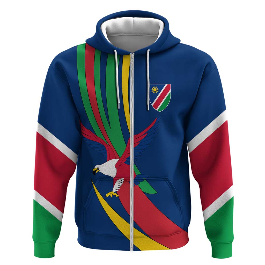 Namibia National Emblem Zip Hoodie Flag Colors & Symbolic Animals Design