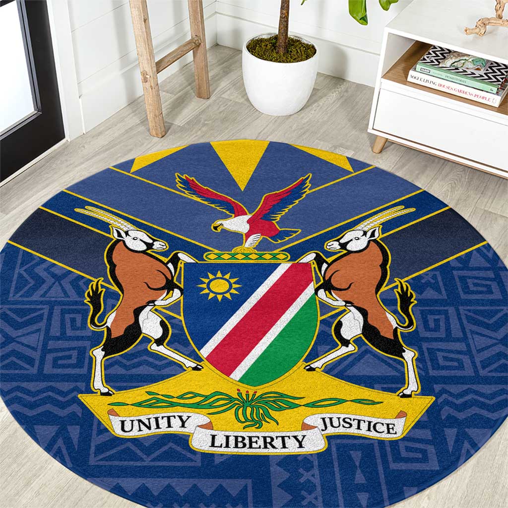 Namibia National Emblem Round Carpet Sporty Style with Traditional Patterns