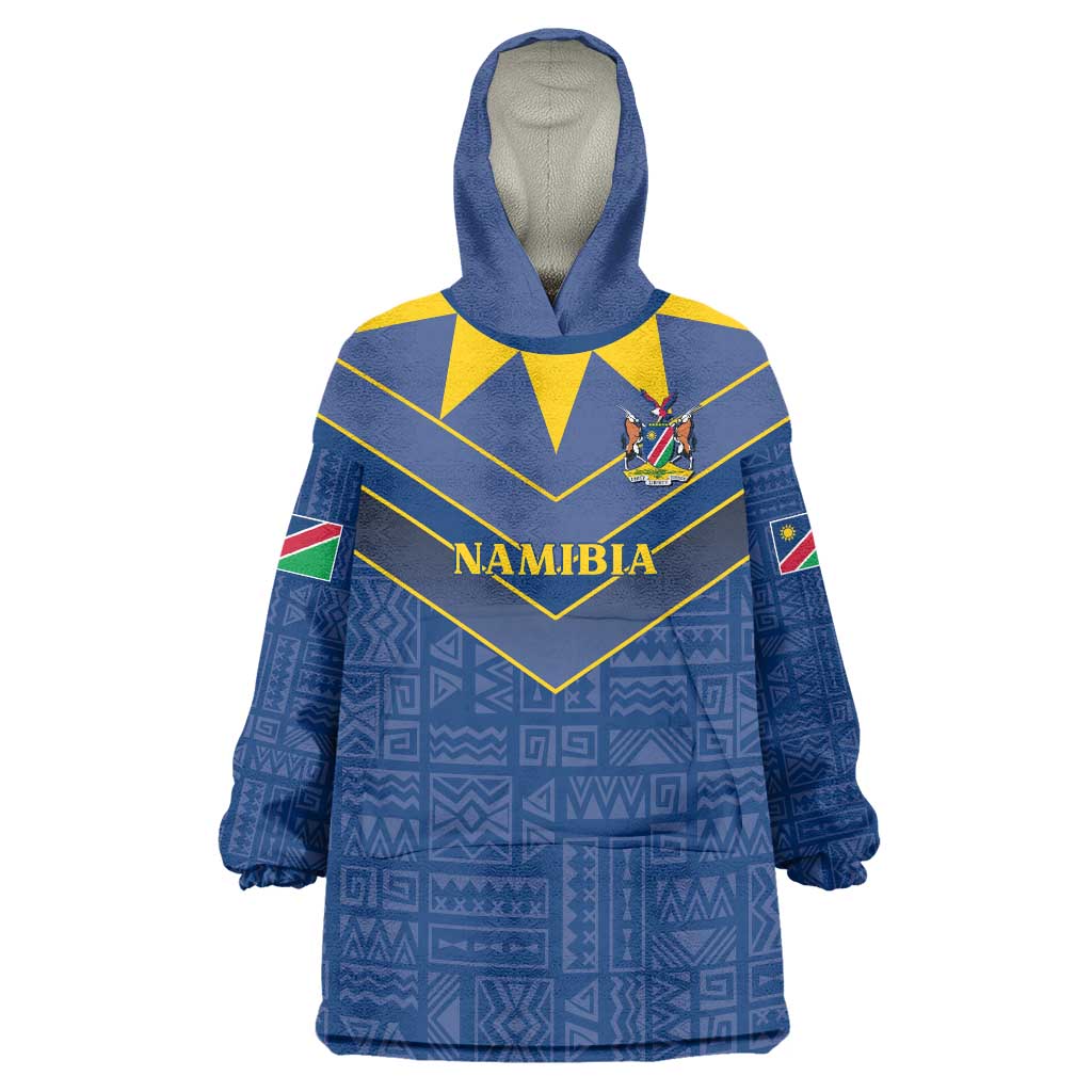 Namibia National Emblem Wearable Blanket Hoodie Sporty Style with Traditional Patterns