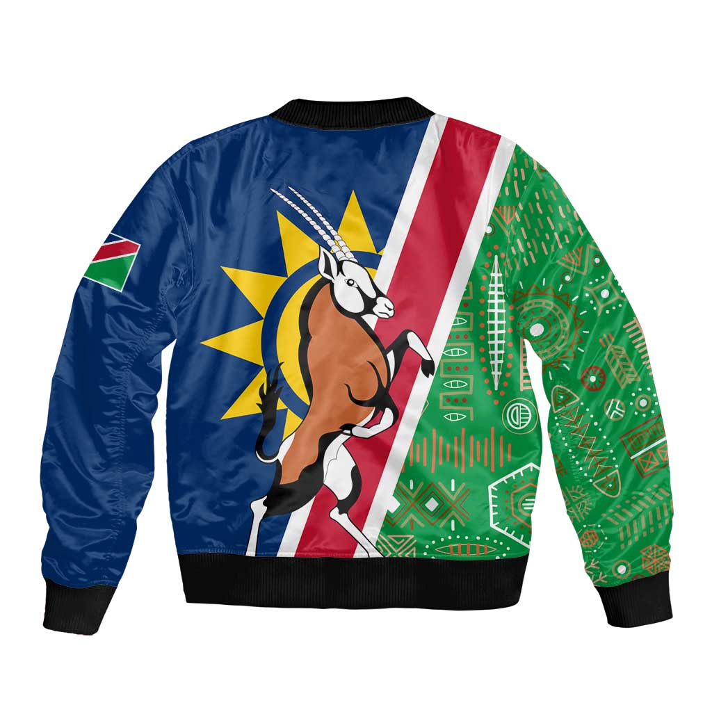 Namibia Flag Bomber Jacket Detailed Design with Traditional Patterns