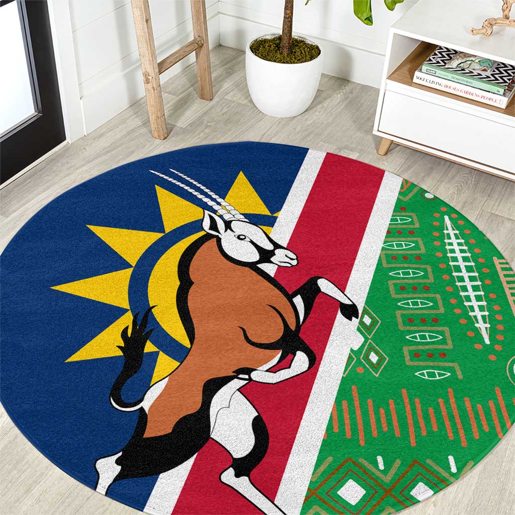 Namibia Flag Round Carpet Detailed Design with Traditional Patterns