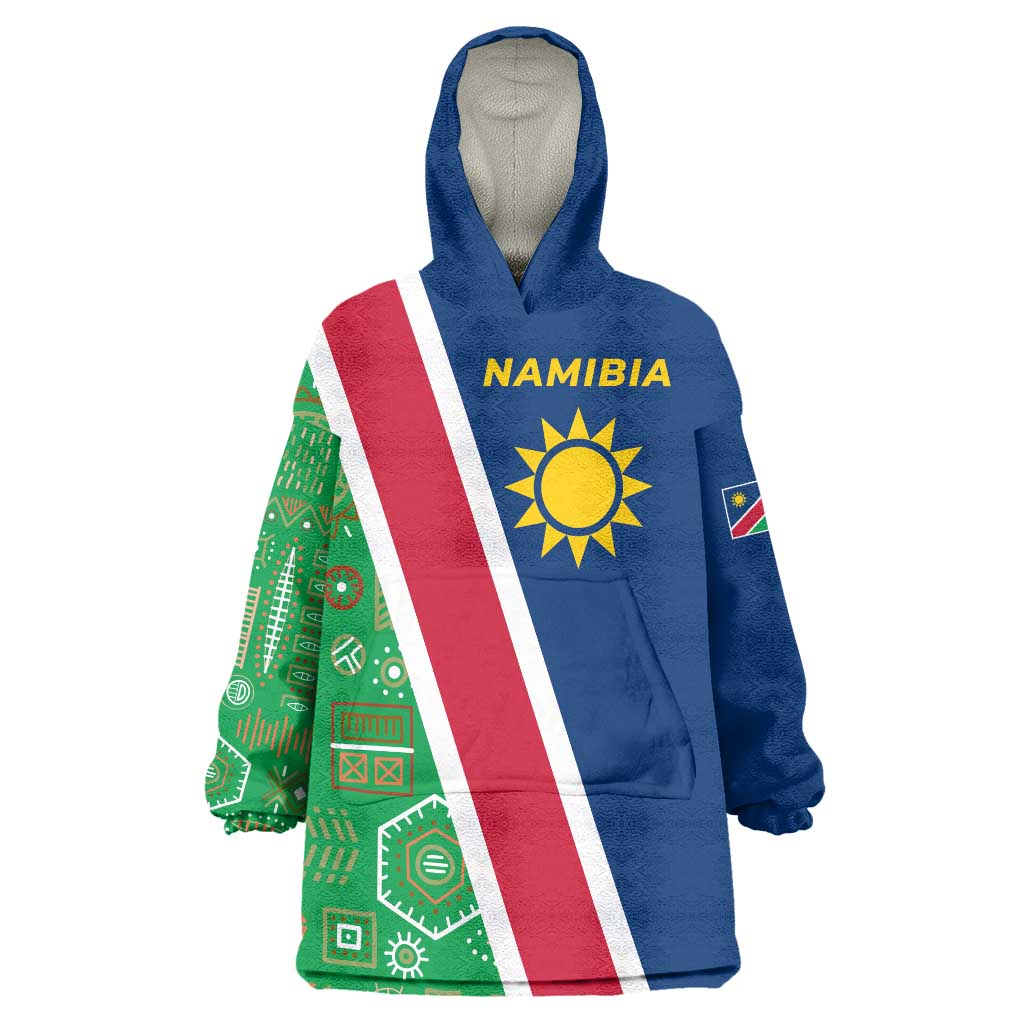 Namibia Flag Wearable Blanket Hoodie Detailed Design with Traditional Patterns