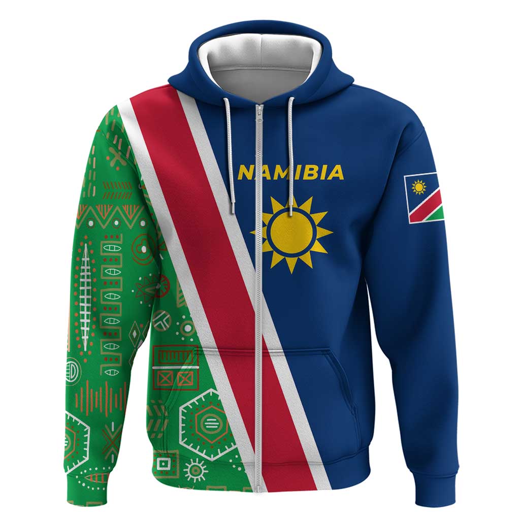 Namibia Flag Zip Hoodie Detailed Design with Traditional Patterns