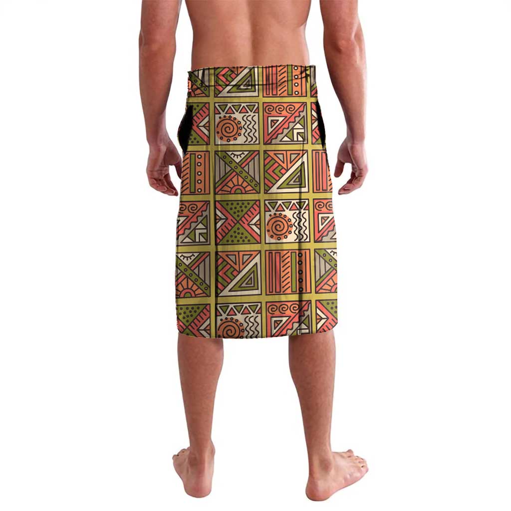Lavalava wrap skirt with multicolor geometric cultural pattern, knee length