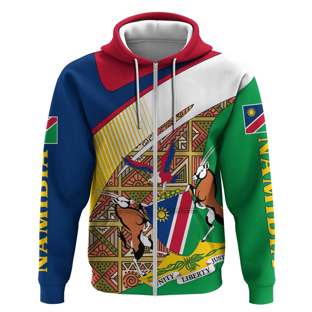 Namibia Map Zip Hoodie National Emblem & Cultural Motif Design