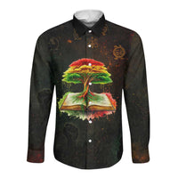Black History Tree of Knowledge Long Sleeve Button Shirt Pan-African Afrocentric Drip Art Illustration
