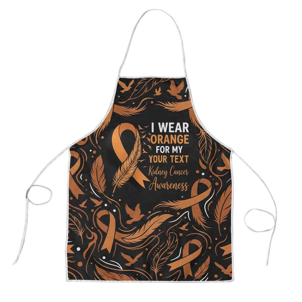 Personalized I Wear Orange Kidney Cancer Awareness Apron Feathered Ribbon Silhouette Illustration