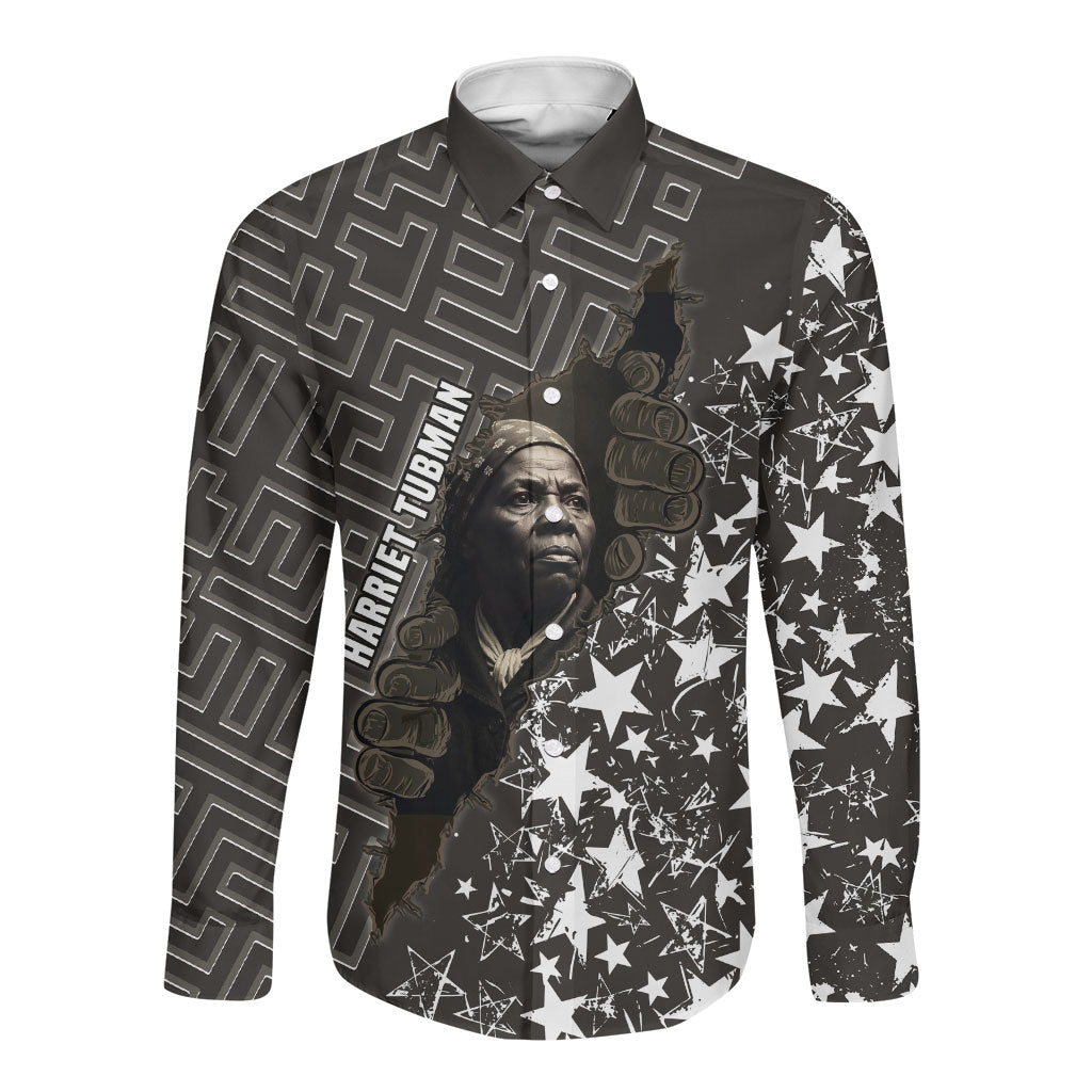 Harriet Tubman Underground Railroad Long Sleeve Button Shirt Fearless In The Dark - Civil Rights Hero Vintage Art