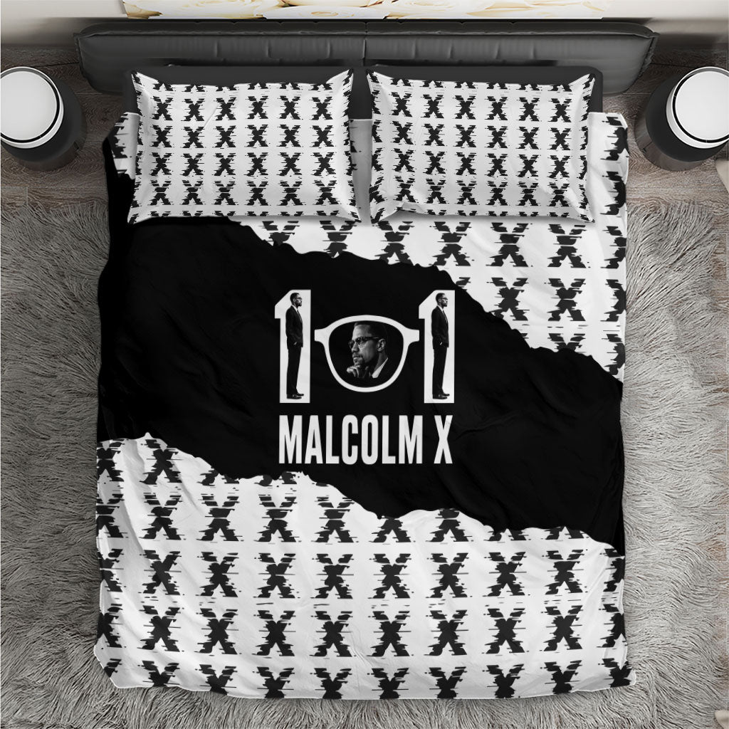 Malcolm X 101 Years Of Resistance Bedding Set Civil Rights Leader Portrait - Monochrome X Pattern