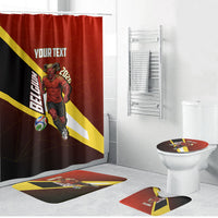 Personalized Belgium Red Devils Football Mascot Bathroom Set Fierce Devil Graphic With Belgian Flag