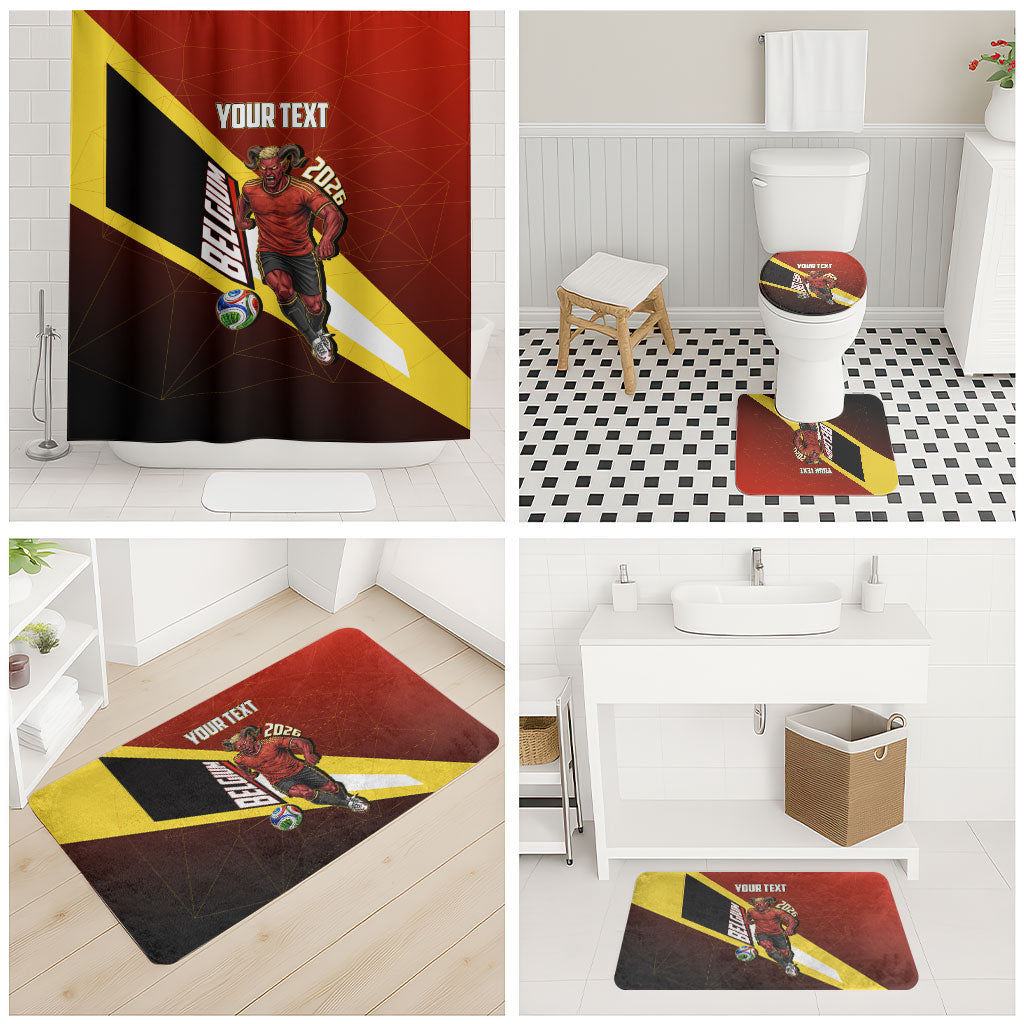 Personalized Belgium Red Devils Football Mascot Bathroom Set Fierce Devil Graphic With Belgian Flag
